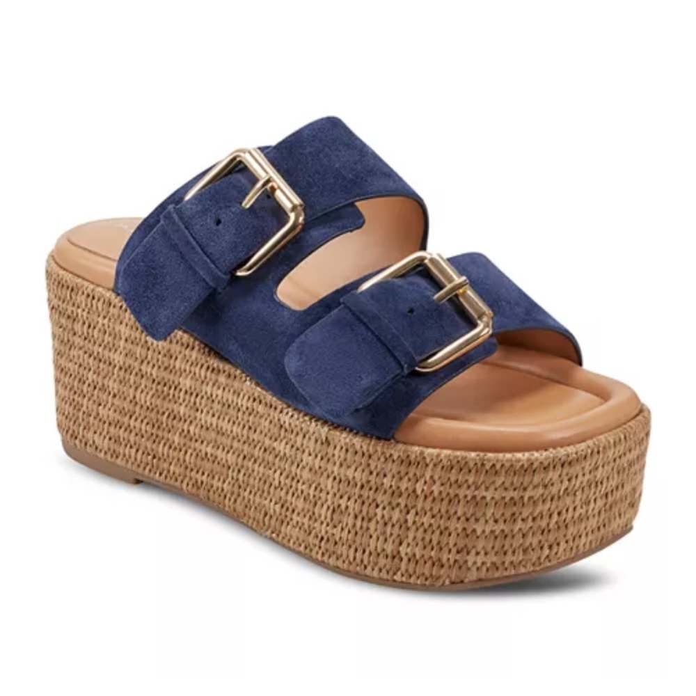 Marc Fisher LTD. Palery Espadrille Platform Chunky Sandals Navy Blue Size 9